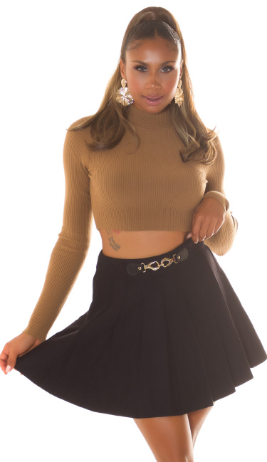 Highwaist Skater Skirt with buckle detail Black